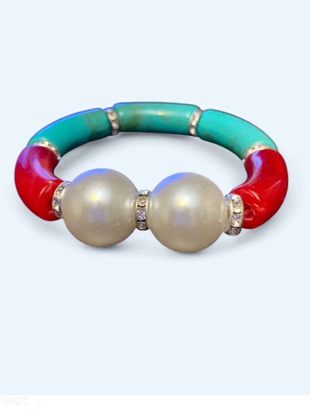 Blue and Red Bangle Women's  Bracelet with pearls